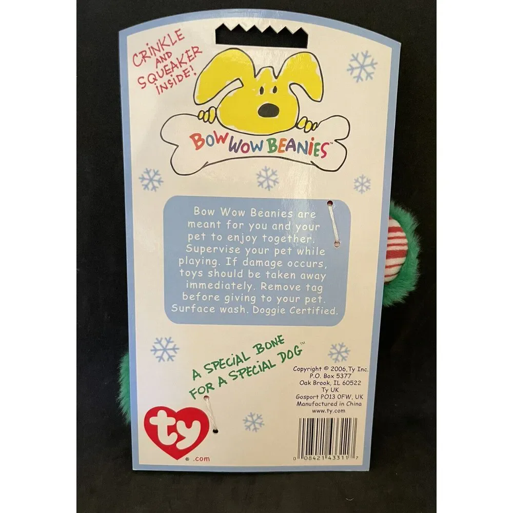 Ty Bow Wow‎ Beanie- Stripe the Bone (Red & White Stripes with Green Trim)